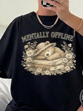 Mentally Offline Bear Shirt, Vintage Floral Sleeping Bear Tee